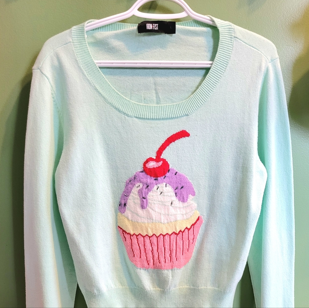 Iron Fist Cupcake Sweater Size Large Mint Blue